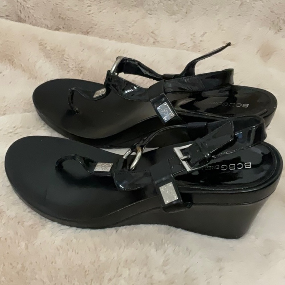 BCBGeneration Women’s Ankle Strap Wedge Sandals, Black, Size 8